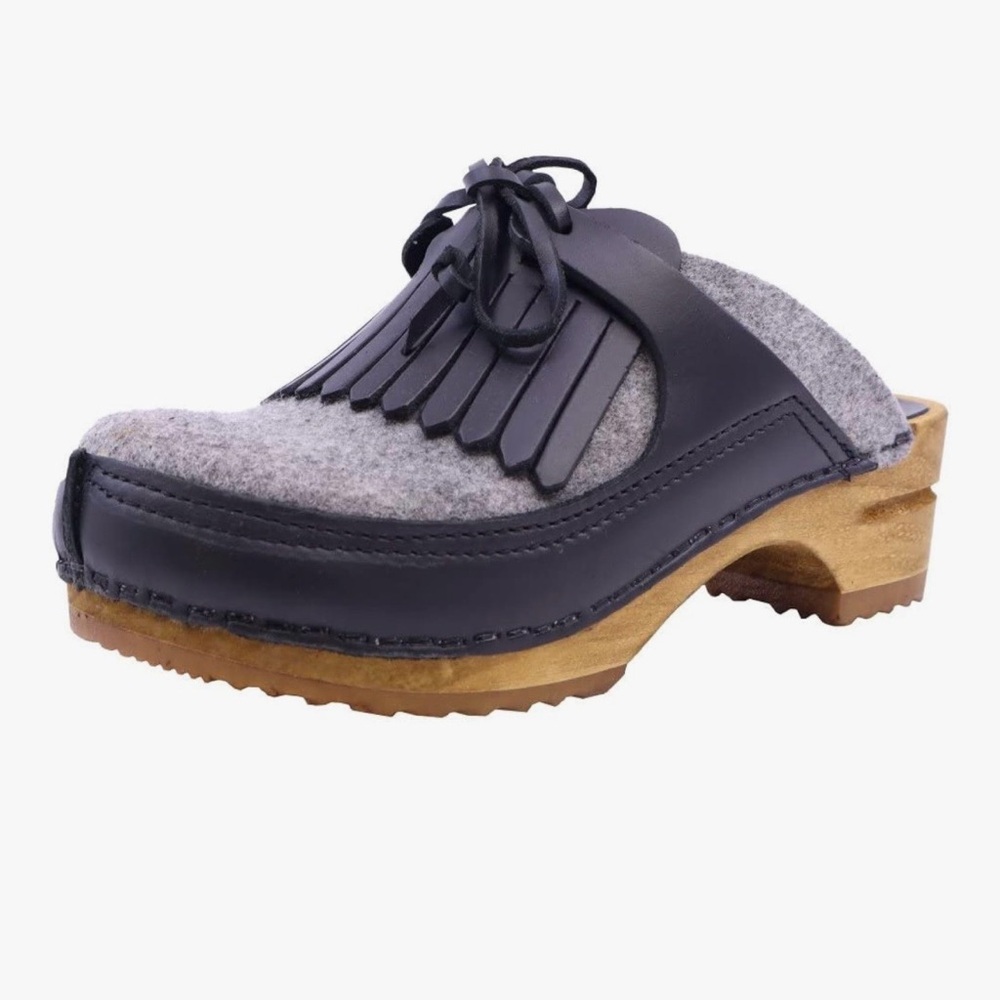 Sanita Women’s Hein Clog Shoes Gray Wool & Leather Slip-On Mules Size 37 (US 6)
